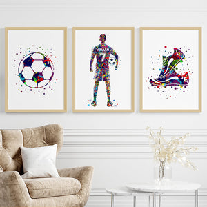 'Football Player' Personalised Wall Art (Framed Set of 3)