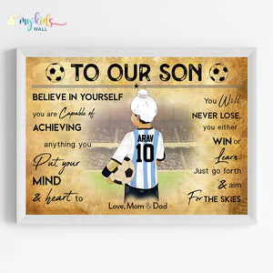 'Football Player' Sikh Boy Personalized Motivational Wall Art (Framed)