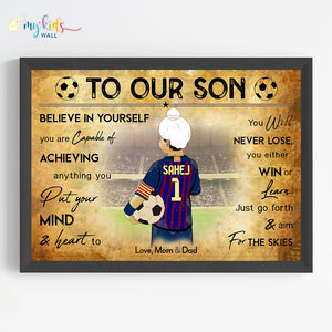 'Football Player' Sikh Boy Personalized Motivational Wall Art (Framed)