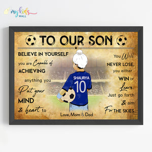 'Football Player' Sikh Boy Personalized Motivational Wall Art (Framed)