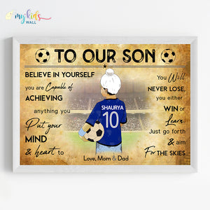 'Football Player' Sikh Boy Personalized Motivational Wall Art (Framed)