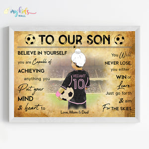 'Football Player' Sikh Boy Personalized Motivational Wall Art (Framed)