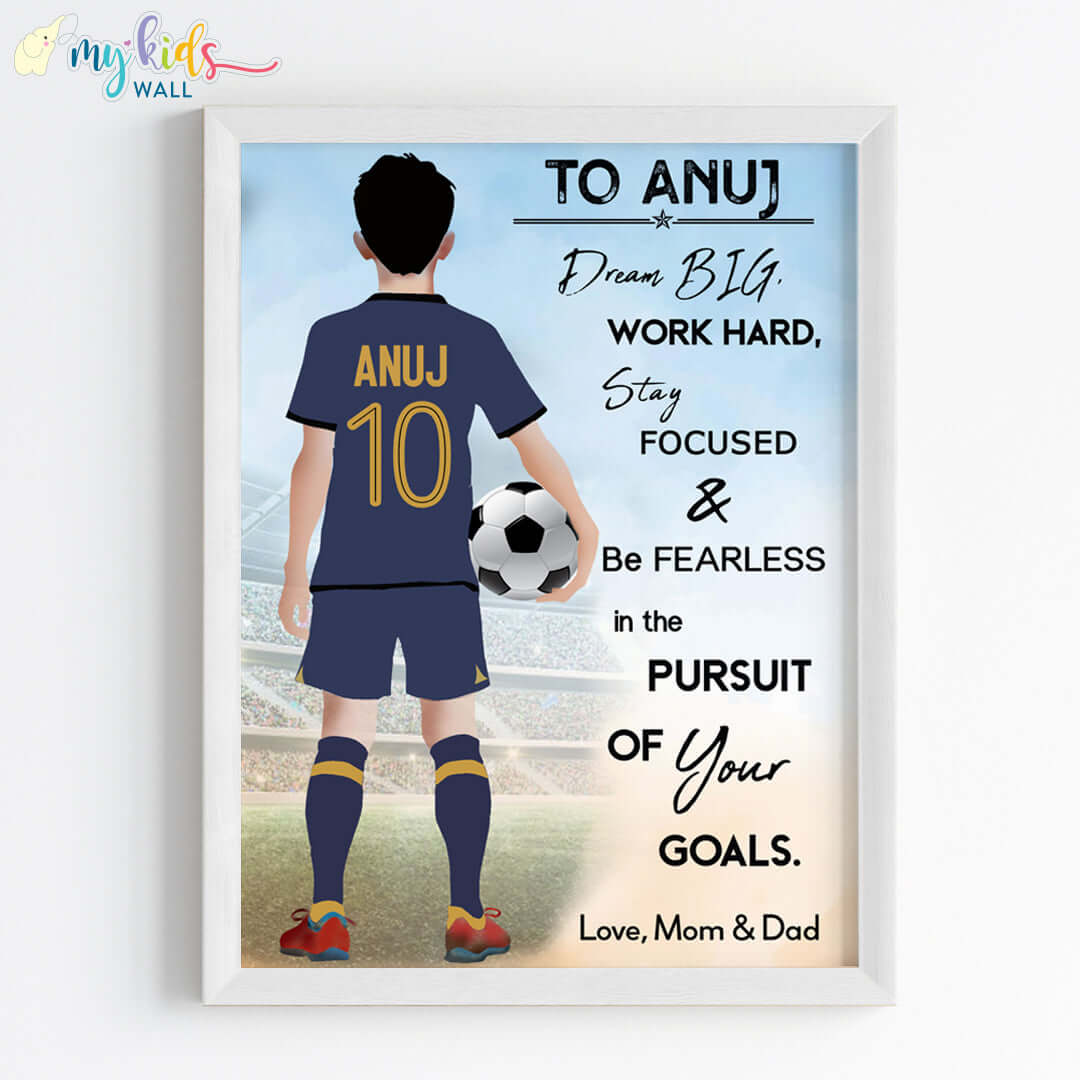 Motivational football player boy France wall art white frame