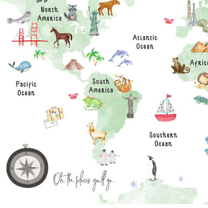 Fun & Learn Green Animals World Map (Framed)