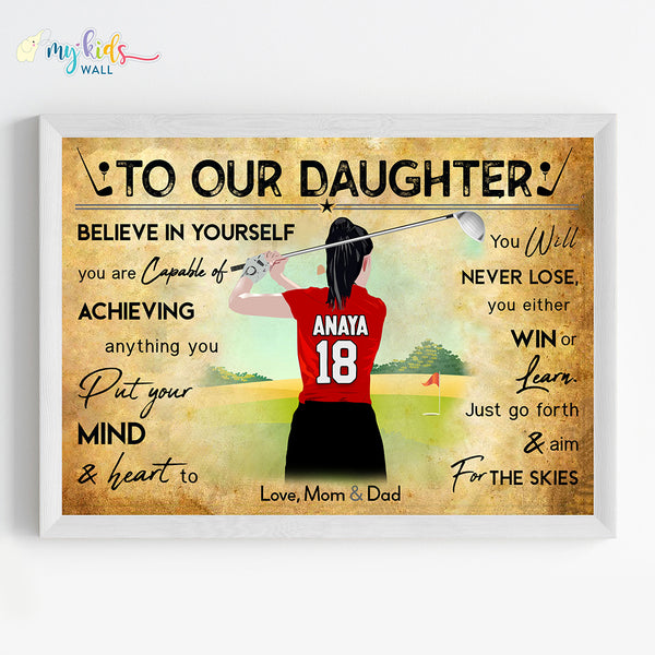 Load image into Gallery viewer, &#39;Golf Player&#39; Girl Personalized Motivational Wall Art (Framed)
