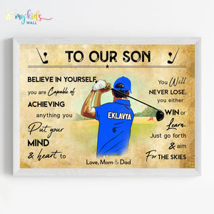 'Golf Player' Personalized Motivational Wall Art (Framed)