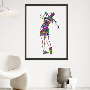 'Golfer Girl' Personalised Wall Art (Big Frame)