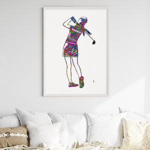 'Golfer Girl' Personalised Wall Art (Big Frame)