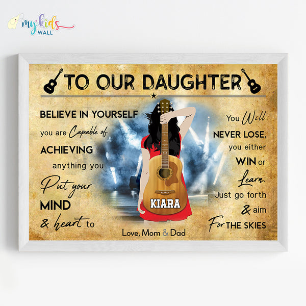 Load image into Gallery viewer, &#39;Guitar Player&#39; Girl Personalized Motivational Wall Art (Framed)
