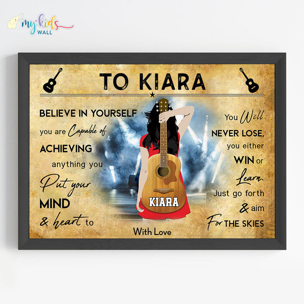 Load image into Gallery viewer, &#39;Guitar Player&#39; Girl Personalized Motivational Wall Art (Framed)
