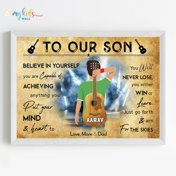 Load image into Gallery viewer, &#39;Guitar Player&#39; Boy Personalized Motivational Wall Art (Framed)
