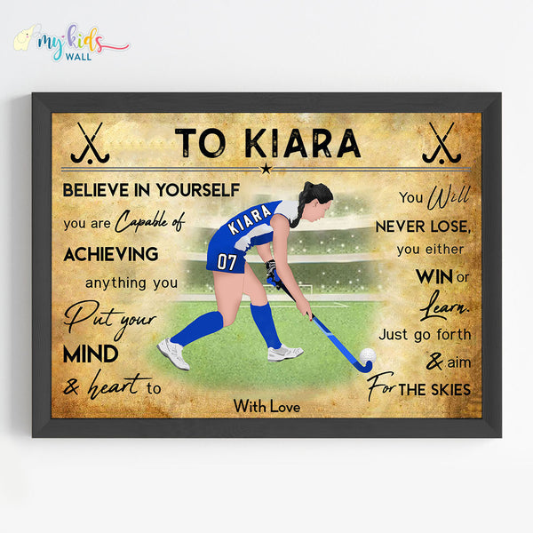 Load image into Gallery viewer, &#39;Hockey Player&#39; Girl Personalized Motivational Wall Art (Framed)
