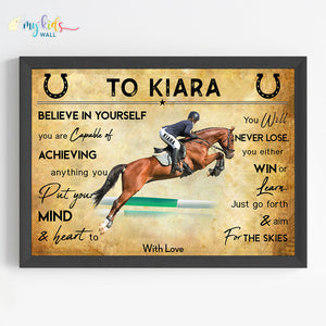'Horse Rider' Girl Personalized Motivational Wall Art (Framed)