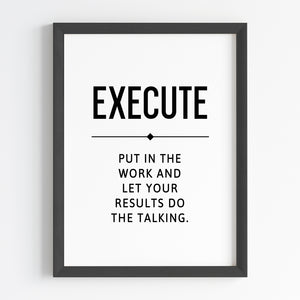 'Hustle Grind Execute' Wall Art (Framed)