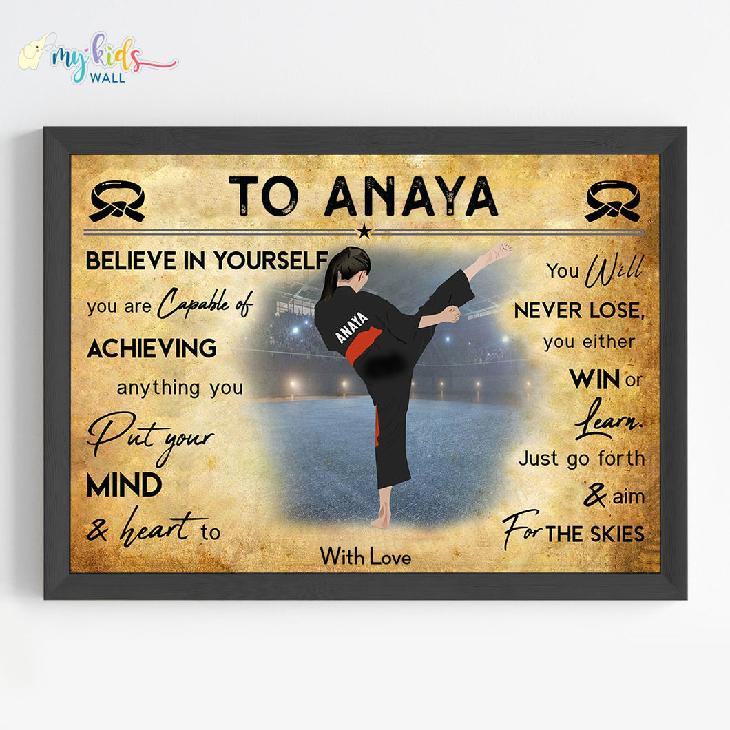 'Karate Girl' Personalized Motivational Wall Art (Framed)