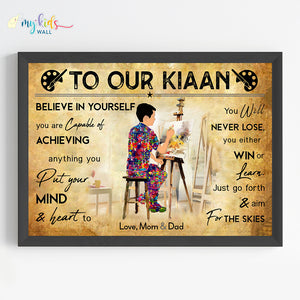 'Painting Artist' Boy Personalized Motivational Wall Art (Framed)