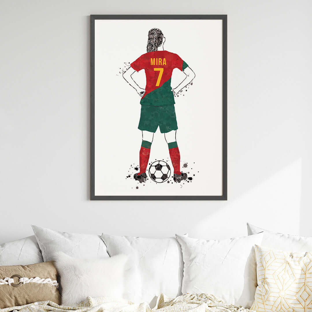 Portugal Inspirational football player girl wall art black frame