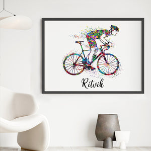'Racing Cyclist' Personalized Wall Art (Big Frame)