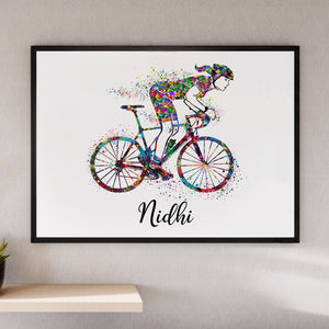'Racing Cyclist' Girl Personalized Wall Art (Framed)