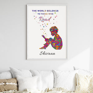 'Reading Hobby' Boy Personalised Wall Art (Big Frame)