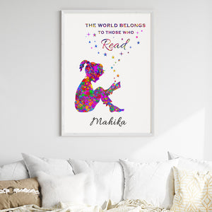 'Reading Hobby' Girl Personalised Wall Art (Big Frame)