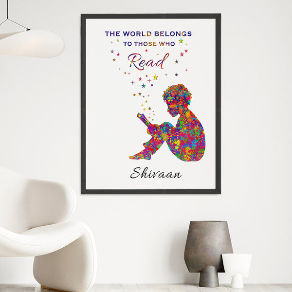 Load image into Gallery viewer, &#39;Reading Hobby&#39; Boy Personalised Wall Art (Big Frame)
