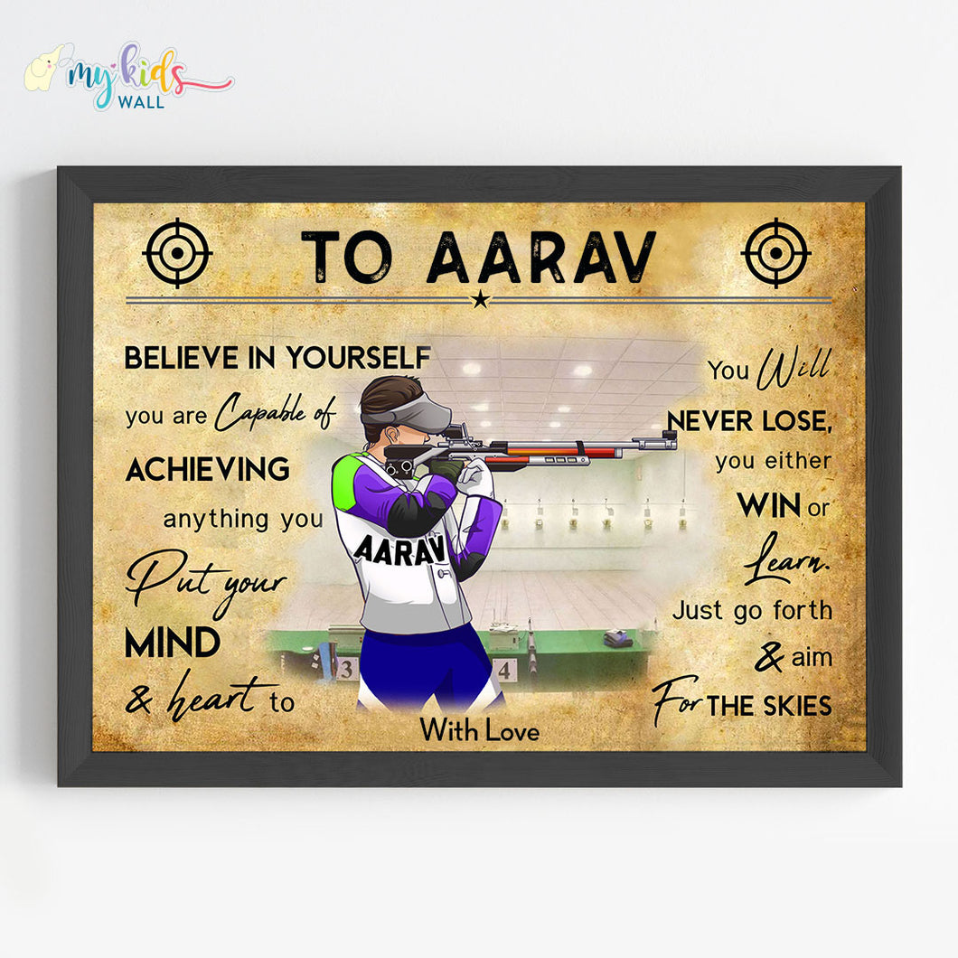 'Rifle Shooter' Boy Personalized Motivational Wall Art (Framed)