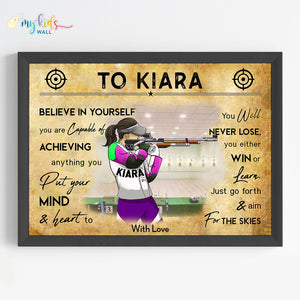 'Rifle Shooter' Girl Personalized Motivational Wall Art (Framed)