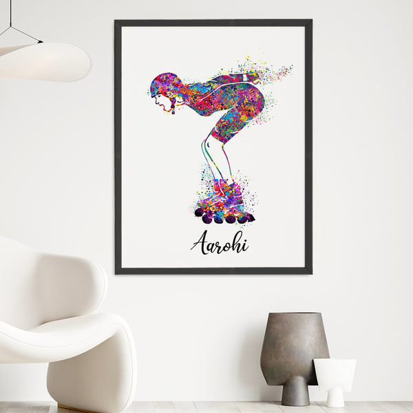Load image into Gallery viewer, &#39;Roller Skater&#39; Girl Personalized Wall Art (Big Frame)
