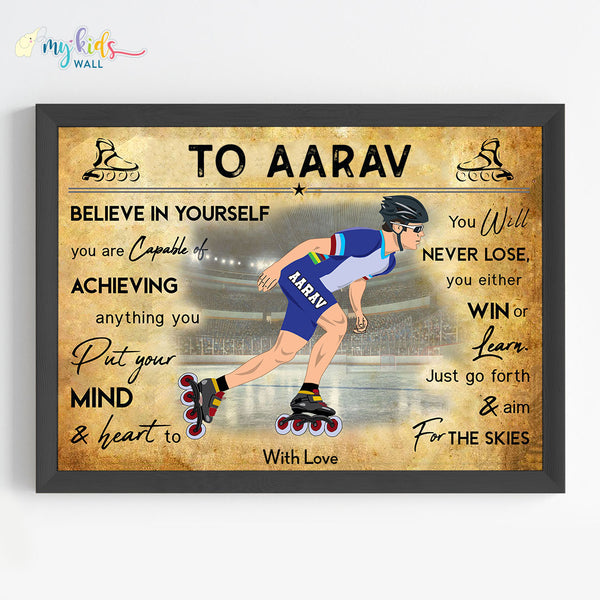 Load image into Gallery viewer, &#39;Roller Skating&#39; Boy Personalized Motivational Wall Art (Framed)
