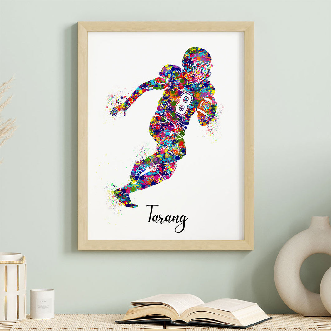 'Rugby Player' Personalised Wall Art (Framed)