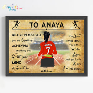 'Running Athlete' Girl Personalised Motivational Wall Art (Framed)
