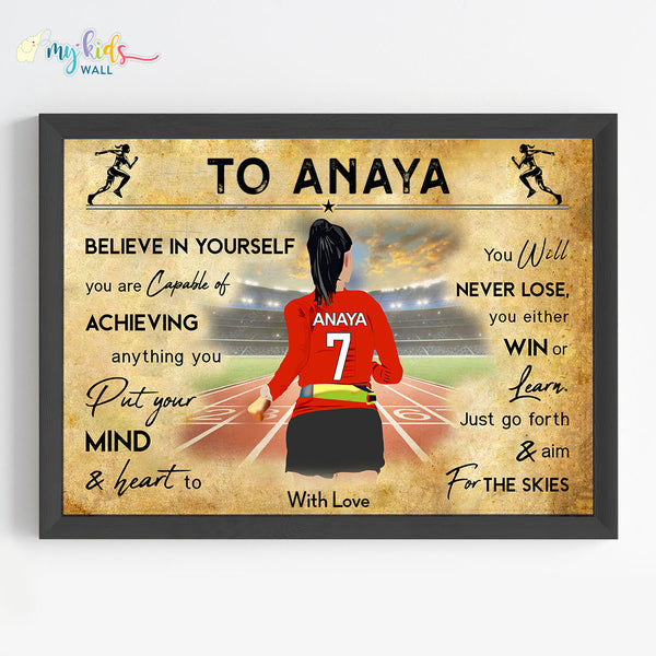 Load image into Gallery viewer, &#39;Running Athlete&#39; Girl Personalised Motivational Wall Art (Framed)
