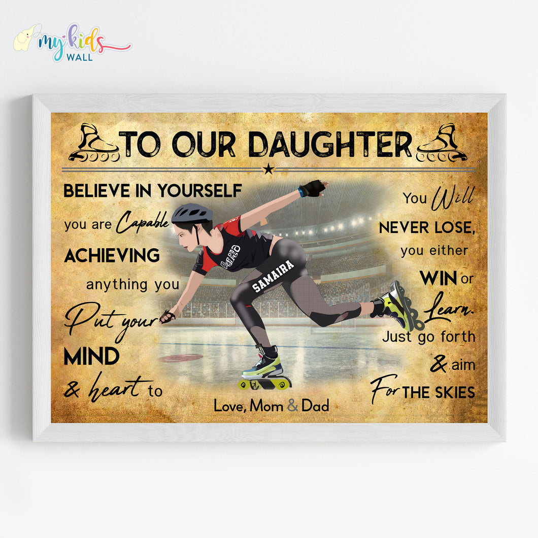 'Roller Skating Girl' Personalized Motivational Wall Art (Framed)