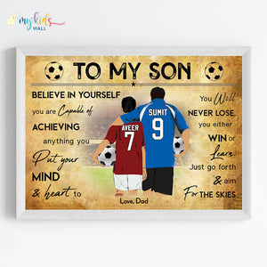 'Dad & Son' Football Personalized Motivational Wall Art (Framed)