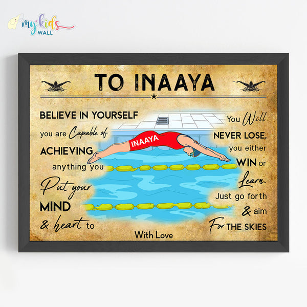 Load image into Gallery viewer, &#39;Swimmer Girl&#39; Personalized Motivational Wall Art (Framed)
