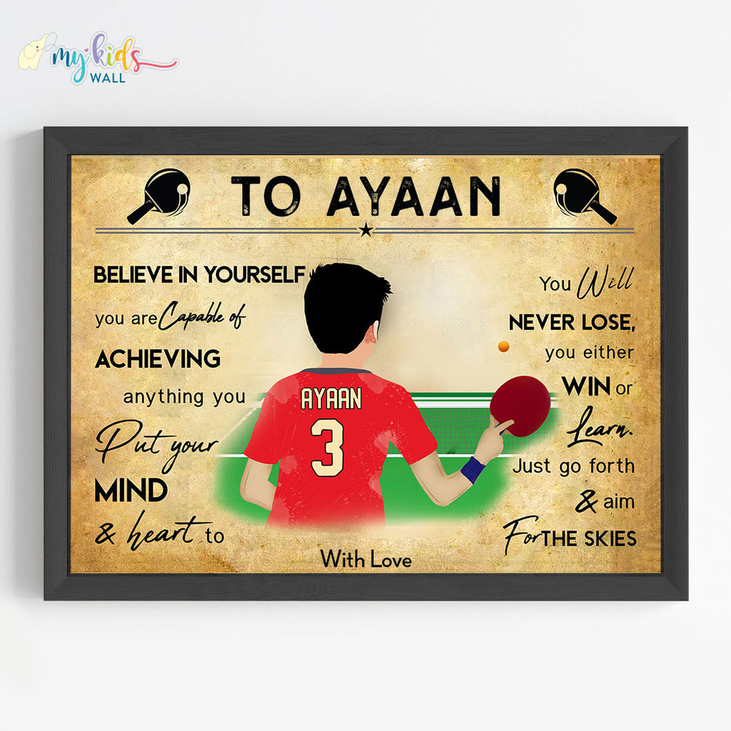 'Table Tennis' Boy Personalized Motivational Wall Art (Framed)