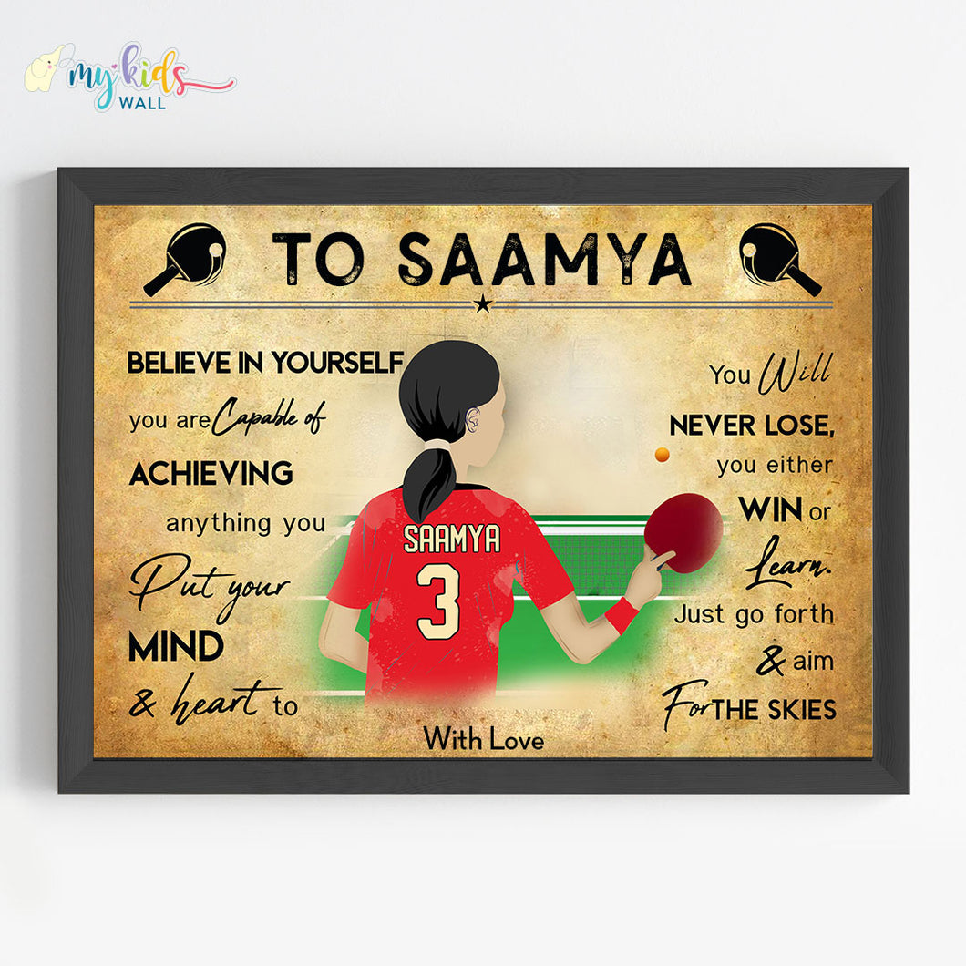 'Table Tennis' Girl Personalized Motivational Wall Art (Framed)
