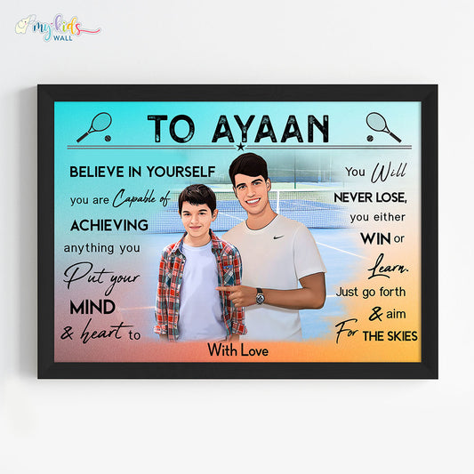 Tennis Champ with Carlos Alcaraz Personalized Motivational Portrait Framed Black