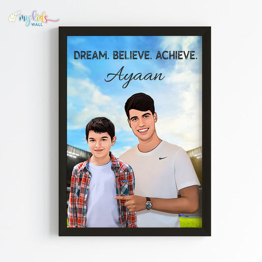 Tennis Champ with Carlos Alcaraz Personalized Portrait Framed Black