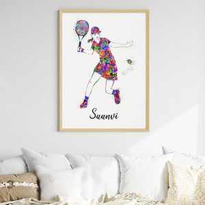 'Tennis Player Girl' Personalised Wall Art (Framed)