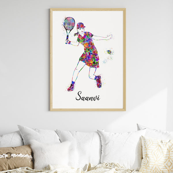 Load image into Gallery viewer, &#39;Tennis Player Girl&#39; Personalised Wall Art (Framed)
