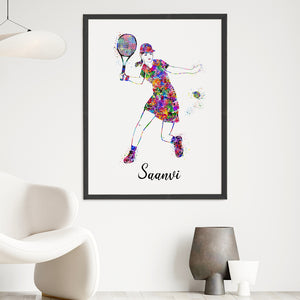 'Tennis Player Girl' Personalised Wall Art (Big Frame)