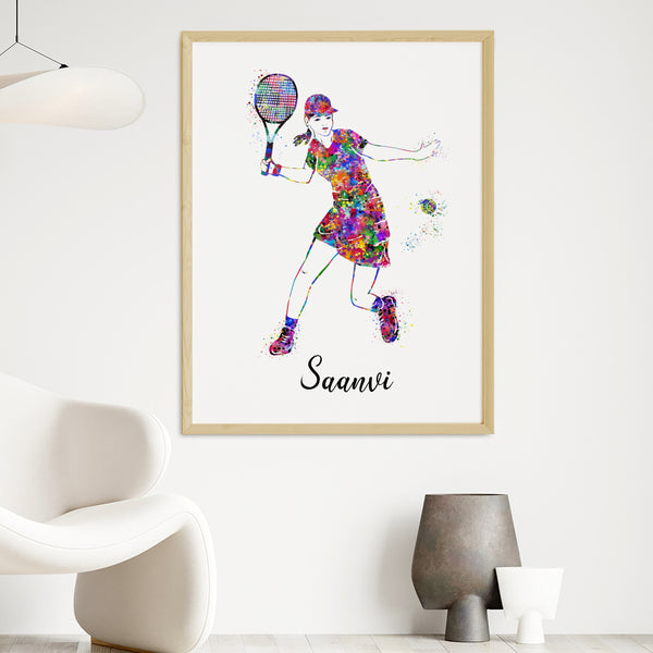 Load image into Gallery viewer, &#39;Tennis Player Girl&#39; Personalised Wall Art (Big Frame)
