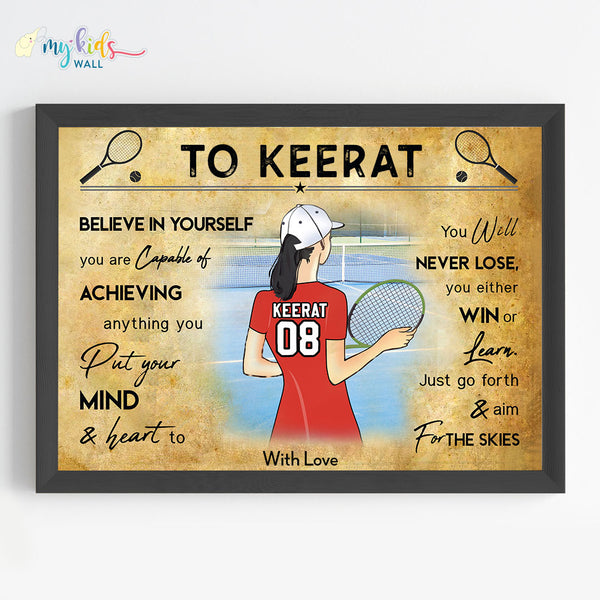 Load image into Gallery viewer, &#39;Tennis Player&#39; Girl Personalized Motivational Wall Art (Framed)
