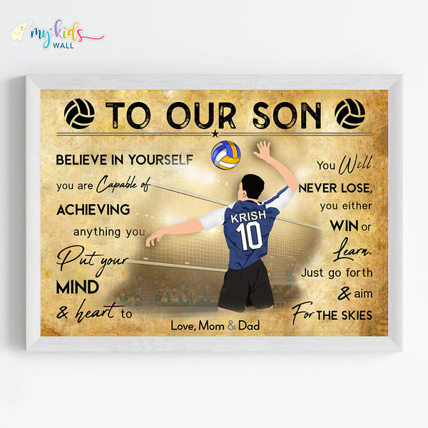 Load image into Gallery viewer, &#39;Volleyball Player&#39; Boy Personalized Motivational Wall Art (Framed)
