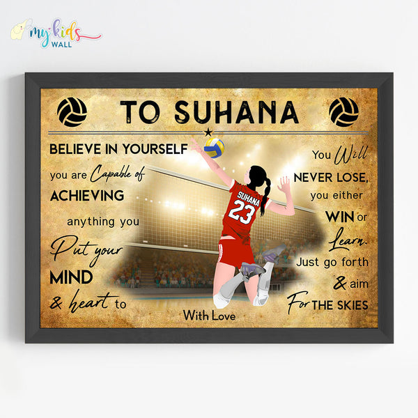 Load image into Gallery viewer, &#39;Volleyball Player&#39; Girl Personalized Motivational Wall Art (Framed)
