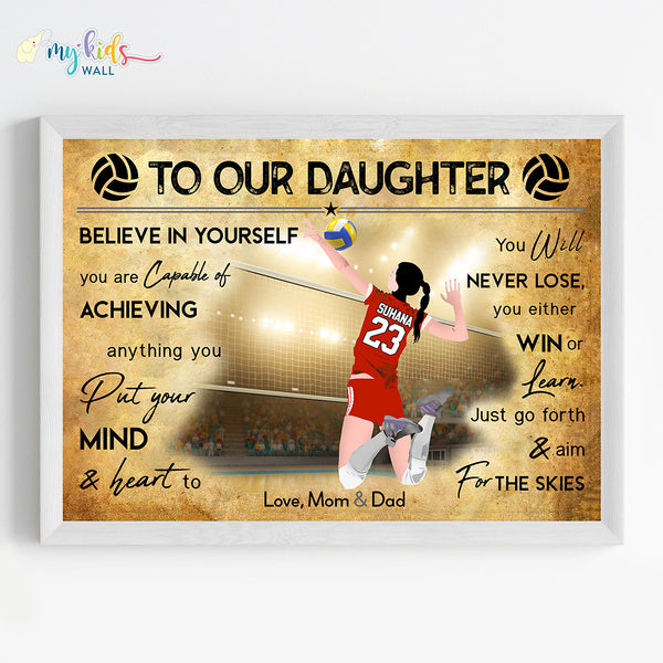 Load image into Gallery viewer, &#39;Volleyball Player&#39; Girl Personalized Motivational Wall Art (Framed)
