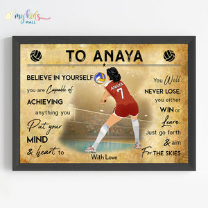 'Volleyball Defensive Player' Girl Personalized Motivational Wall Art (Framed)