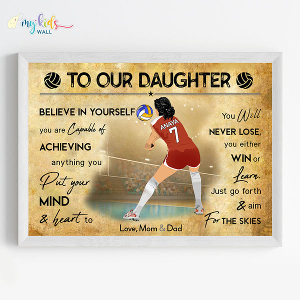 Load image into Gallery viewer, &#39;Volleyball Defensive Player&#39; Girl Personalized Motivational Wall Art (Framed)
